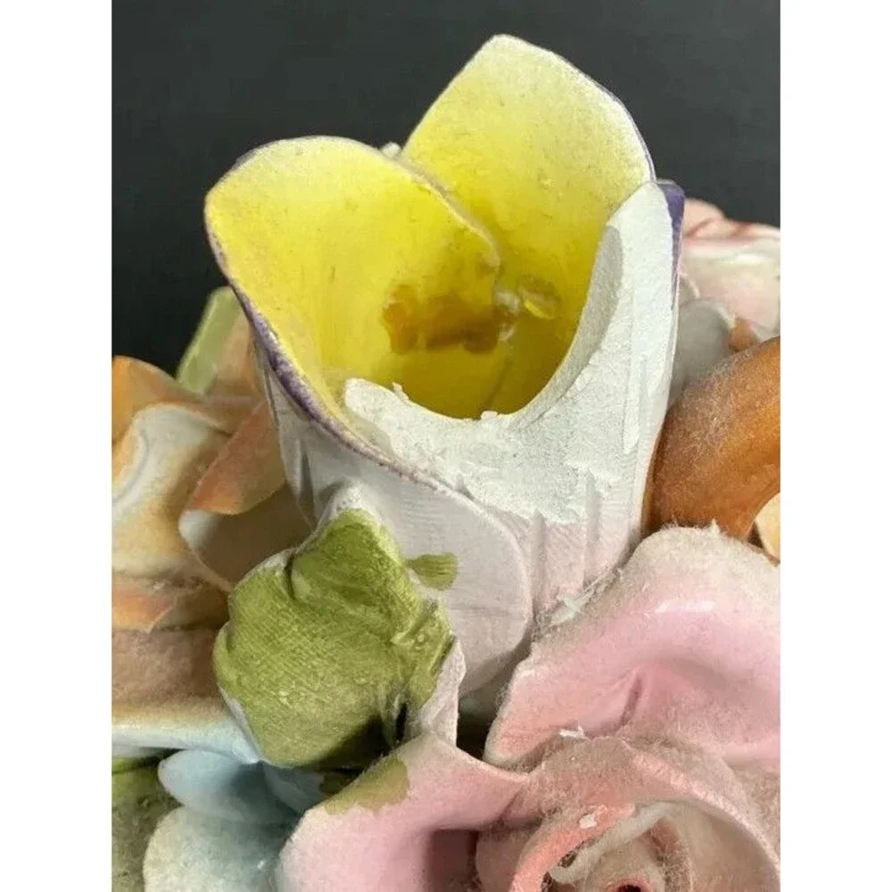 VTG Bassano Italy 4pc Porcelain Ceramic Multicolor Rose Candle Holder Rare 3”